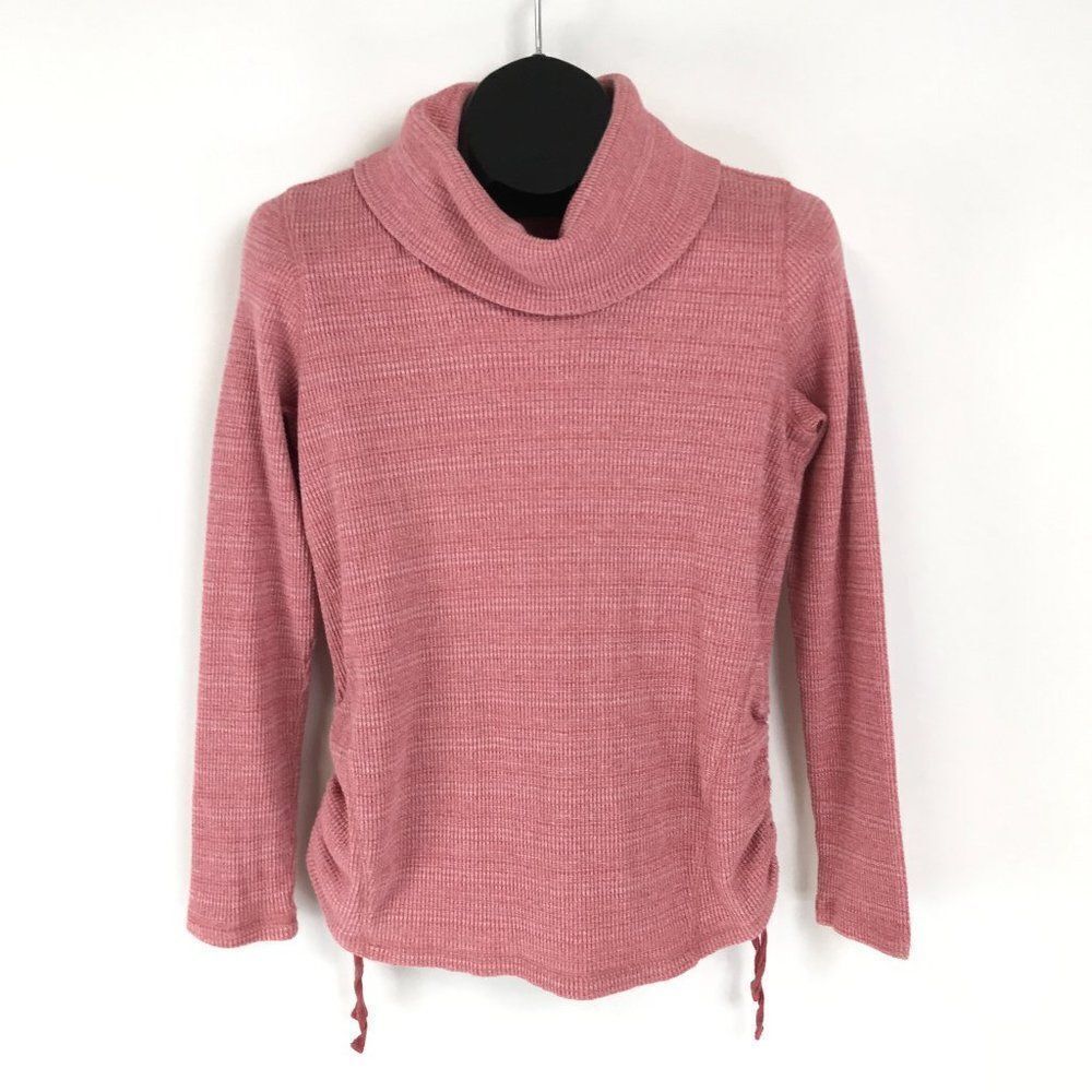 J. Jill Waffle Knit Cowl Neck Top Women's Small Pink Thermal Ruched Side Ties